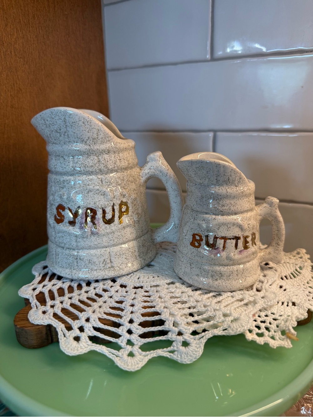 Ceramic Syrup and Butter Pitcher Set - Speckled White
